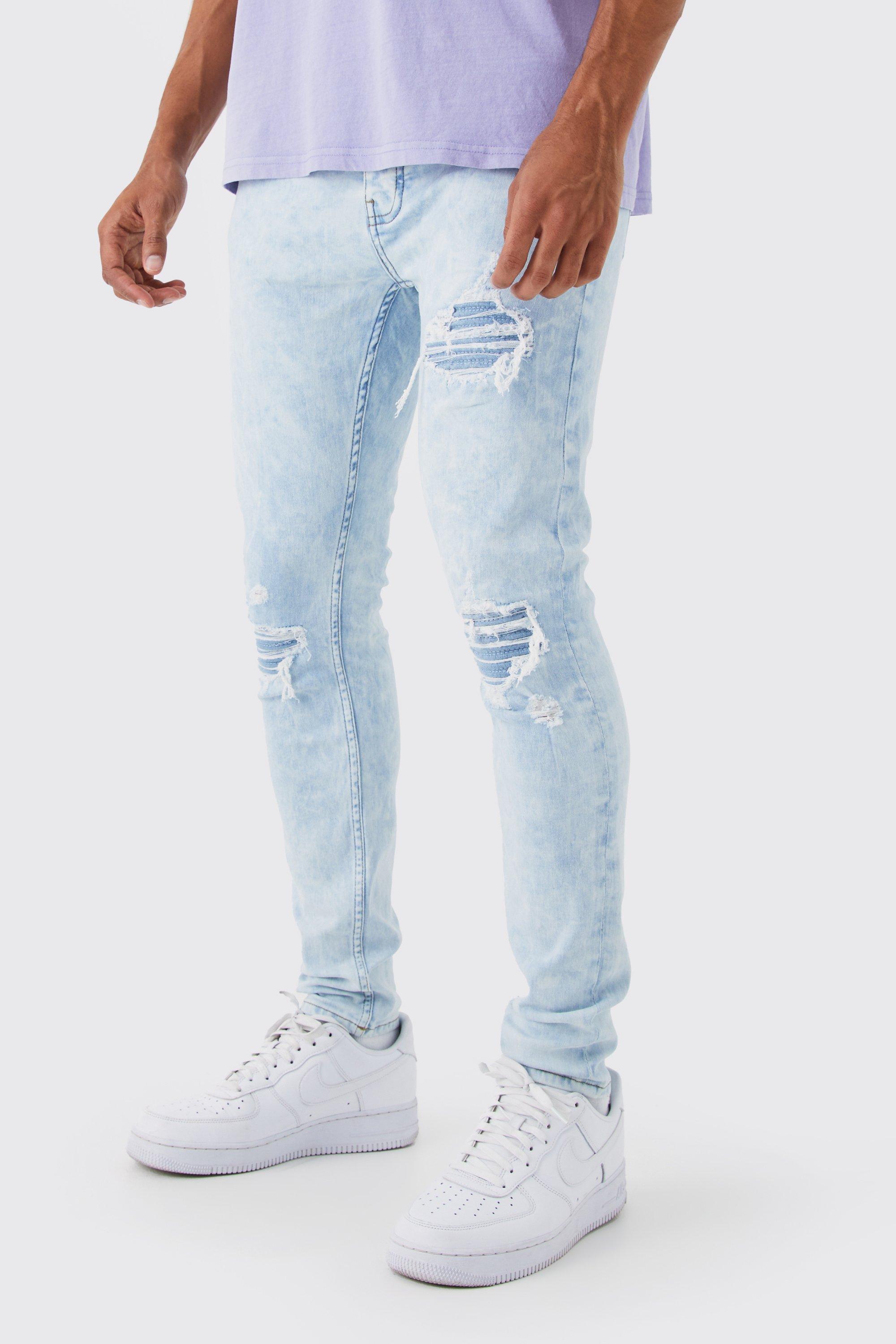 Skinny Stretch Pu Rip & Repair Acid Wash Jeans | boohooMAN USA